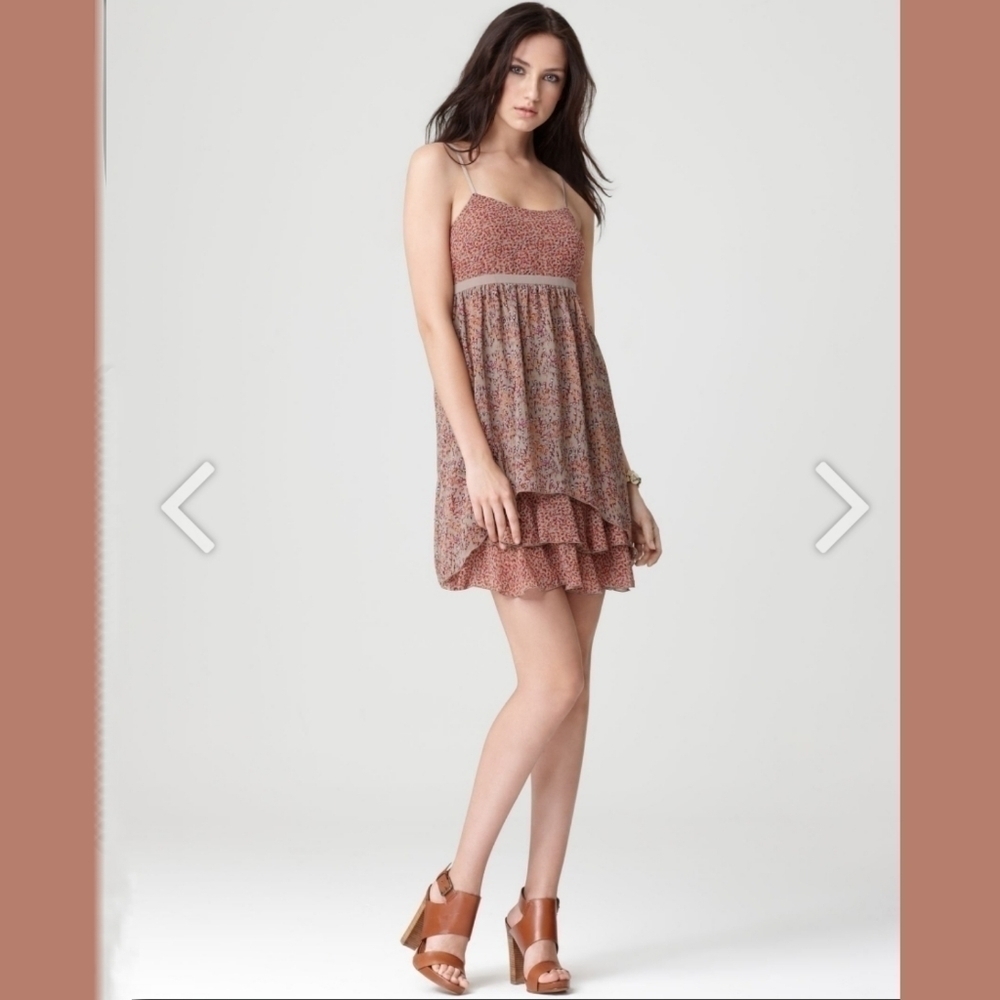 Kensie Tan Saghetti Strap Ditzy Floral Flowy Layered Dress Size Small Boho Y2K